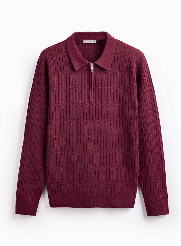 Red Textured Knit Zip Polo XXL